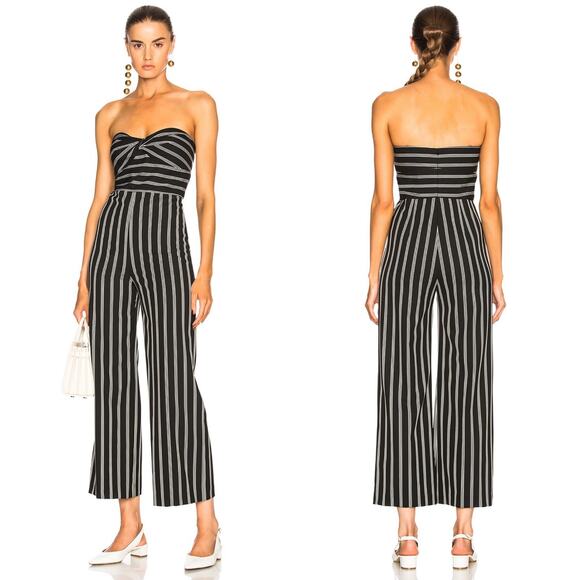 Veronica Beard Cypress Strapless Striped Wide-Leg Jumpsuit Black White Size 8 - Picture 1 of 16